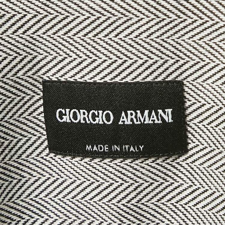 Pre Owned Giorgio Armani Grey Herringbone Cotton Blend Zip-Up Shirt M