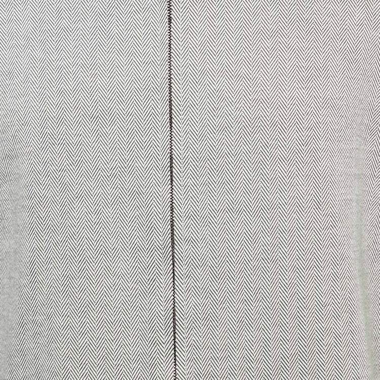 Pre Owned Giorgio Armani Grey Herringbone Cotton Blend Zip-Up Shirt M