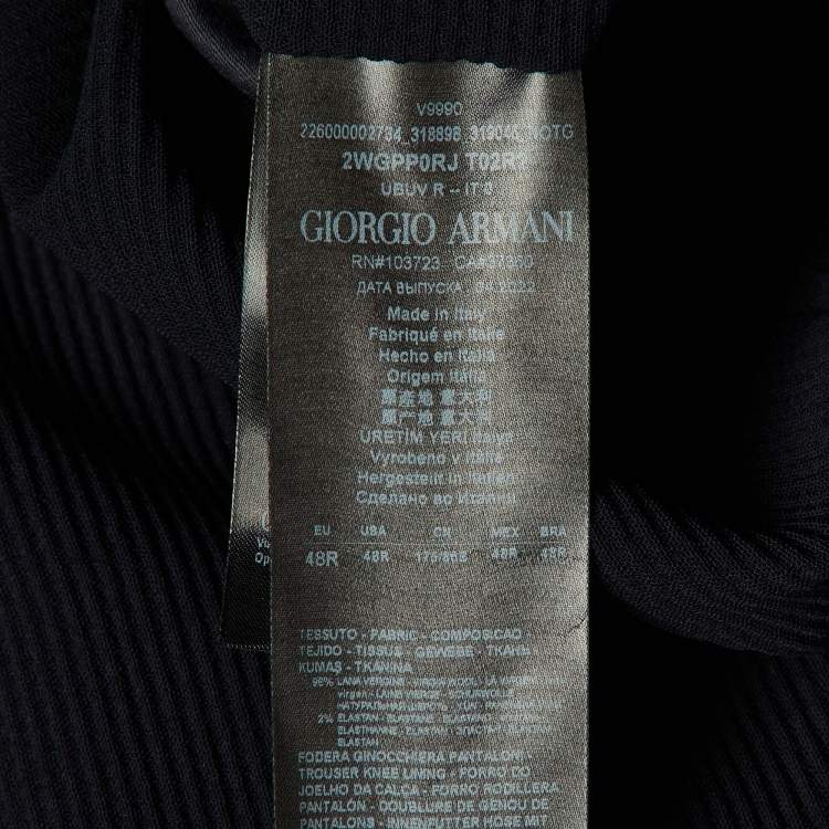 Pre Owned Giorgio Armani Navy Blue Ribbed Wool Pleated Pants M