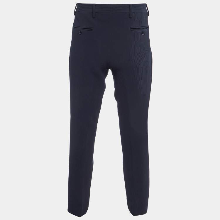 Pre Owned Giorgio Armani Navy Blue Ribbed Wool Pleated Pants M