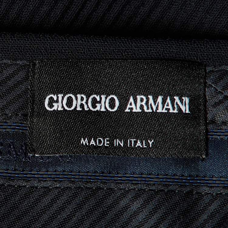 Pre Owned Giorgio Armani Navy Blue Ribbed Wool Pleated Pants M