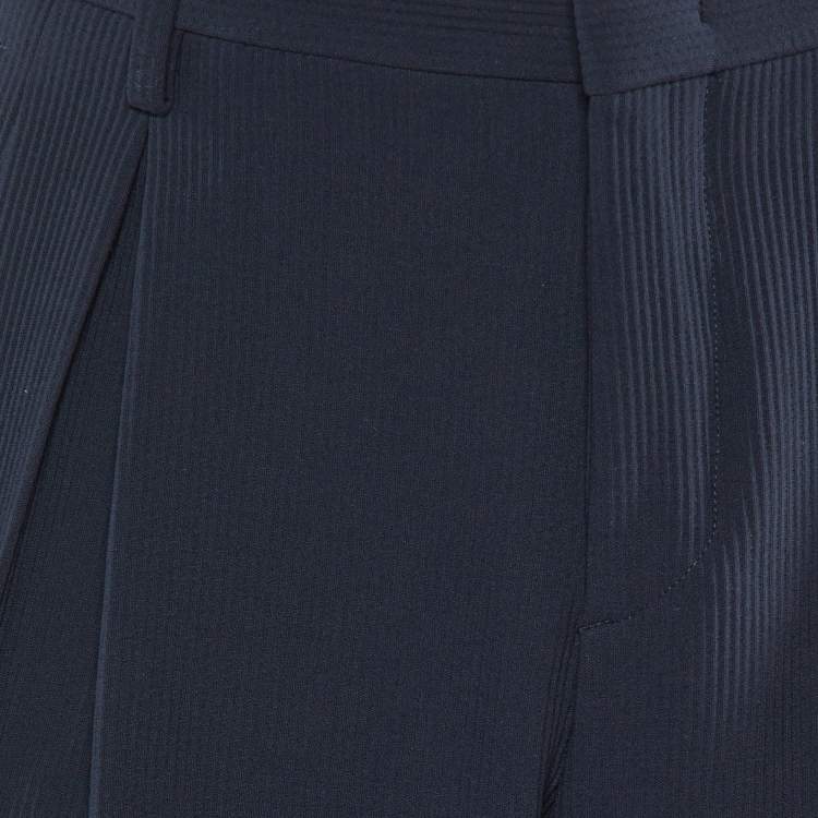 Pre Owned Giorgio Armani Navy Blue Ribbed Wool Pleated Pants M