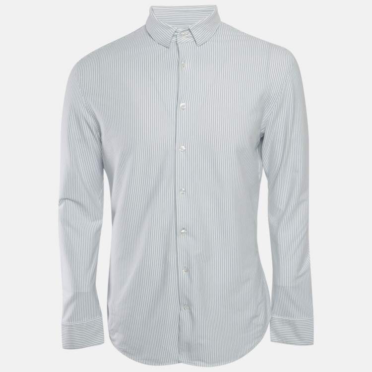 Pre Owned Giorgio Armani White Striped Cotton Jersey Shirt M