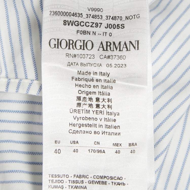 Pre Owned Giorgio Armani White Striped Cotton Jersey Shirt M