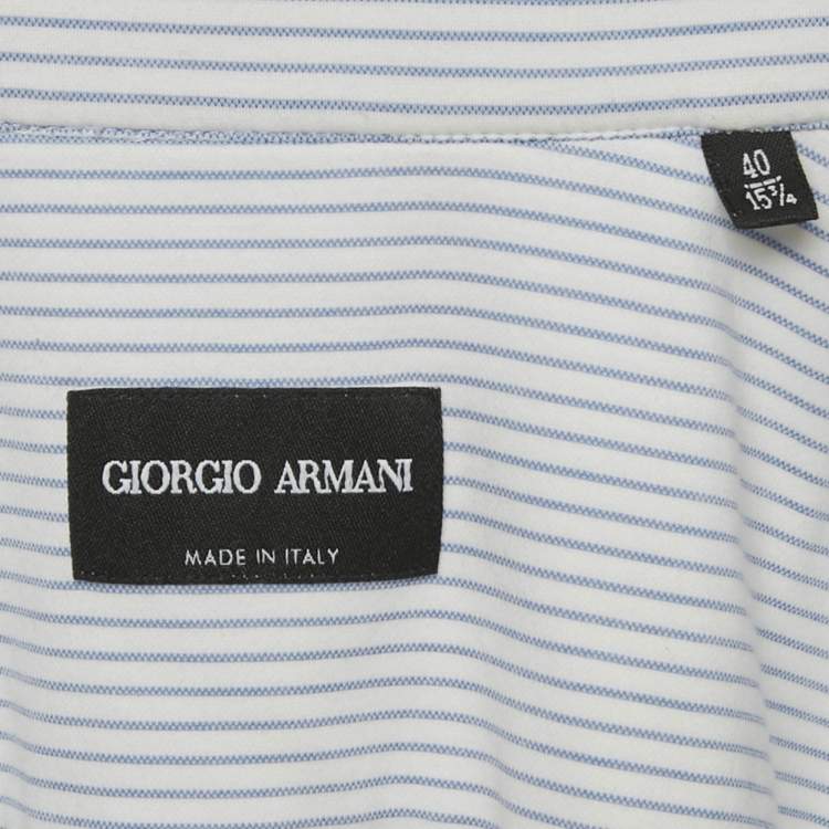 Pre Owned Giorgio Armani White Striped Cotton Jersey Shirt M