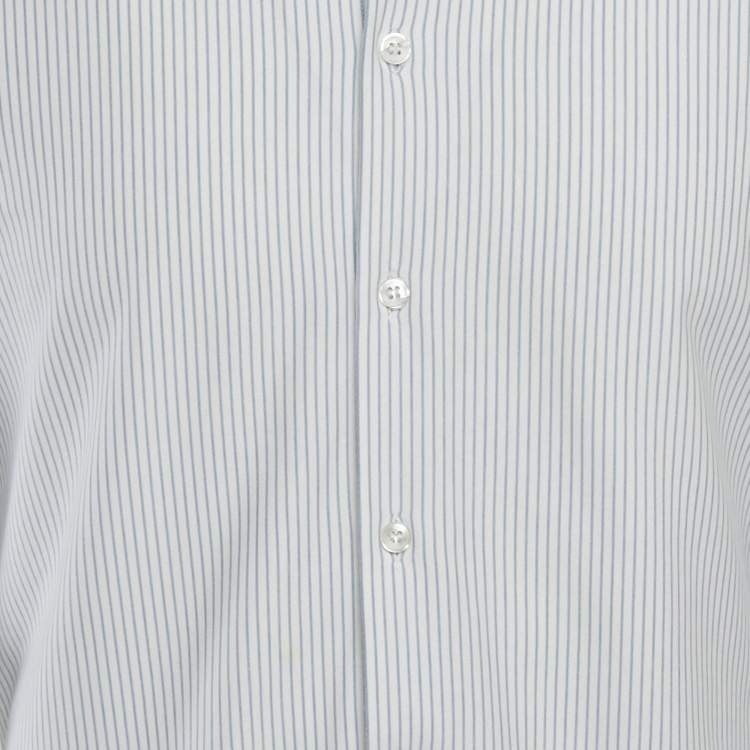 Pre Owned Giorgio Armani White Striped Cotton Jersey Shirt M