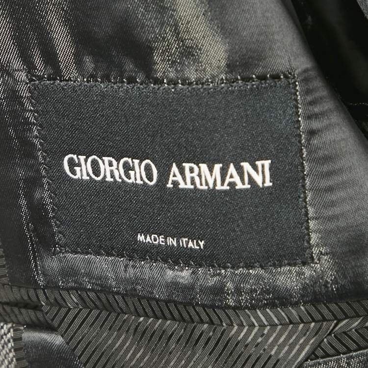 Pre Owned Giorgio Armani Dark Grey Textured Wool Single Breasted Blazer 4XL
