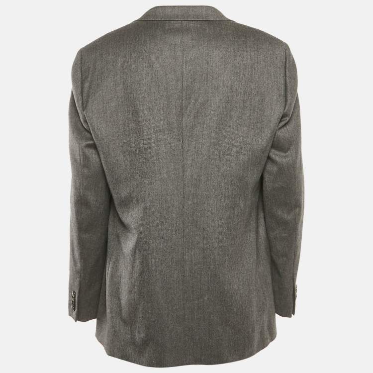 Pre Owned Giorgio Armani Dark Grey Textured Wool Single Breasted Blazer 4XL