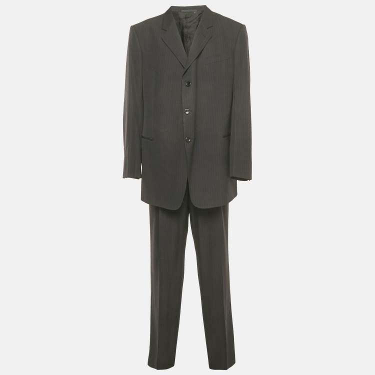 Pre Owned Giorgio Armani Black Pinstripe Wool Blend Regular Fit Suit 5XL