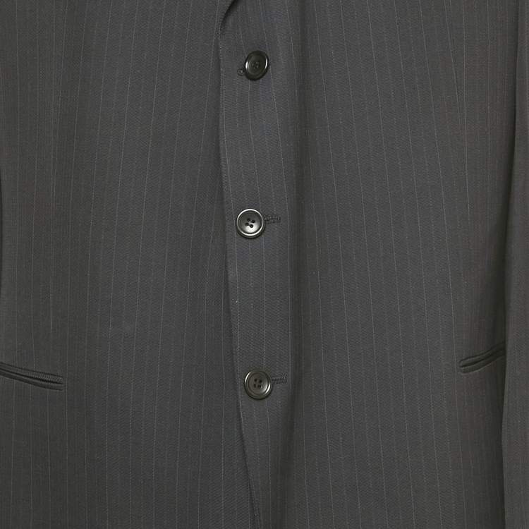 Pre Owned Giorgio Armani Black Pinstripe Wool Blend Regular Fit Suit 5XL