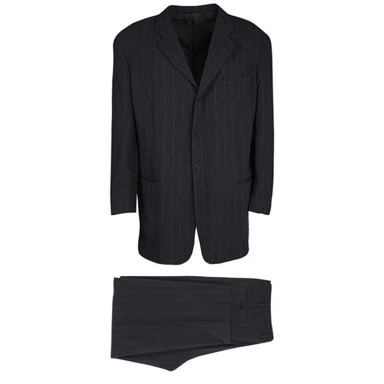Pre Owned Giorgio Armani Grey Wool Herringbone Pattern Suit 3XL