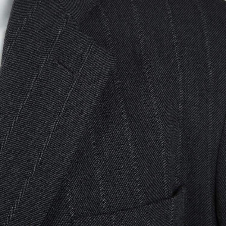 Pre Owned Giorgio Armani Grey Wool Herringbone Pattern Suit 3XL