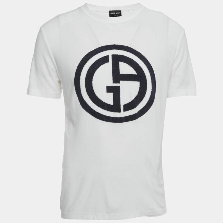 Pre Owned Giorgio Armani White Logo Detail Jersey Crewneck T-Shirt L