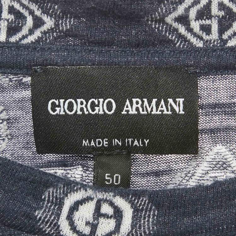Pre Owned Giorgio Armani Blue Monogram Jersey Crewneck T-Shirt L