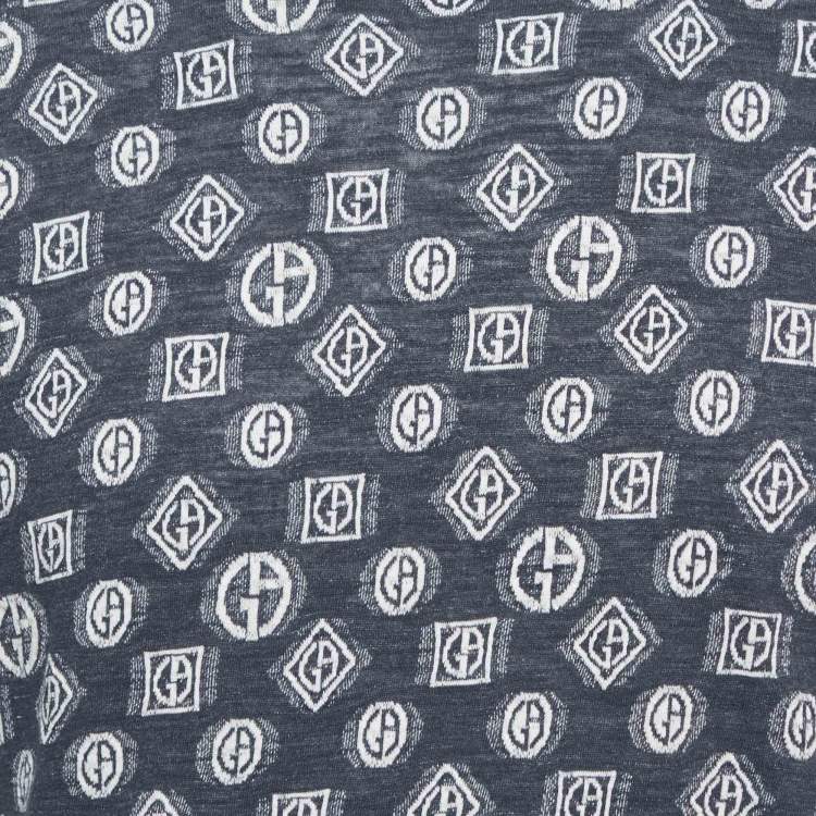 Pre Owned Giorgio Armani Blue Monogram Jersey Crewneck T-Shirt L