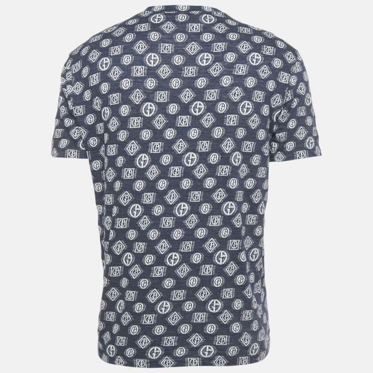 Pre Owned Giorgio Armani Blue Monogram Jersey Crewneck T-Shirt L