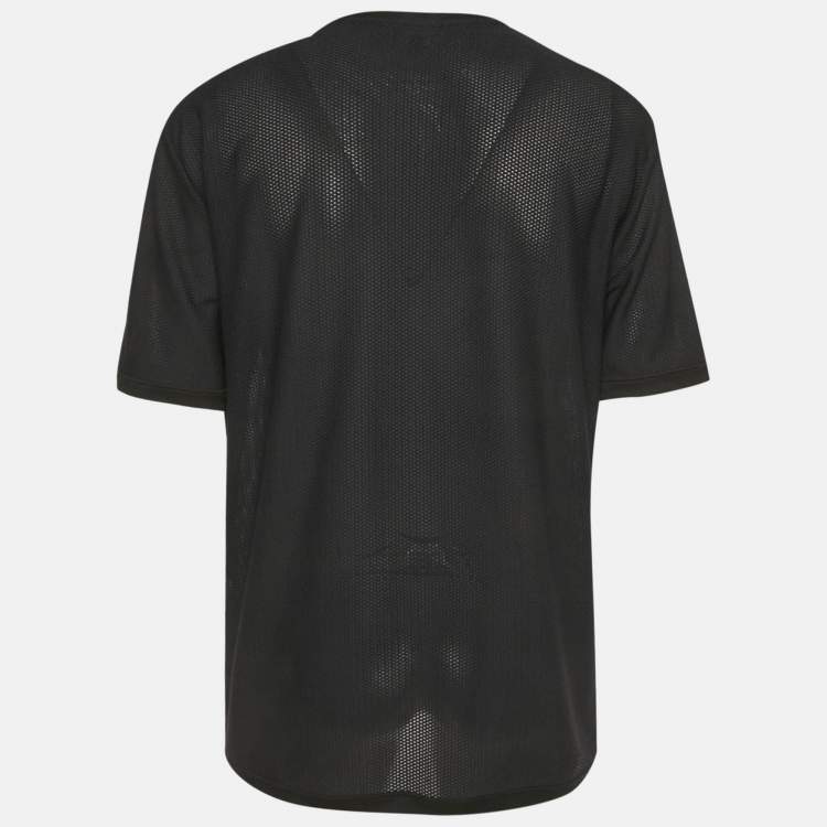 Pre Owned Giorgio Armani Black Logo Print Mesh Crew Neck T-Shirt XXXL