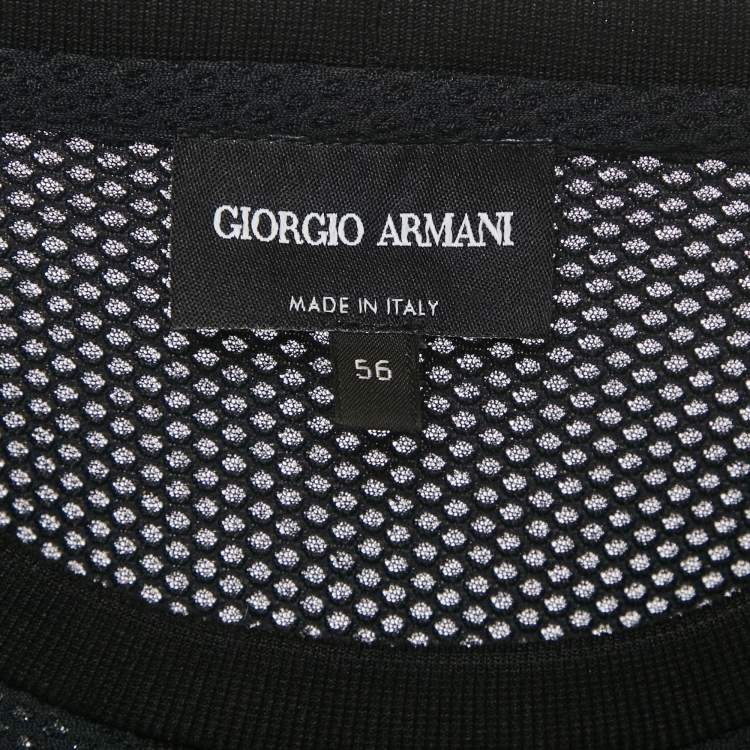 Pre Owned Giorgio Armani Black Logo Print Mesh Crew Neck T-Shirt XXXL