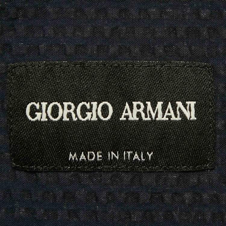 Pre Owned Giorgio Armani Navy Blue Crinkled Cotton Button Front Shirt 4XL