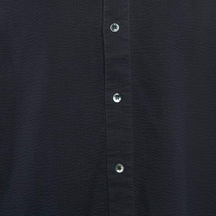 Pre Owned Giorgio Armani Navy Blue Crinkled Cotton Button Front Shirt 4XL