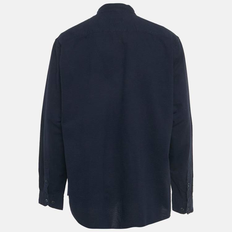 Pre Owned Giorgio Armani Navy Blue Crinkled Cotton Button Front Shirt 4XL