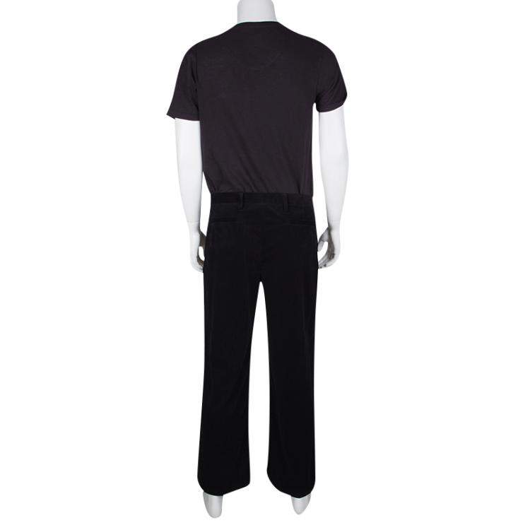 Pre Owned Giorgio Armani Black Velvet Chevron Pattern Pants XL