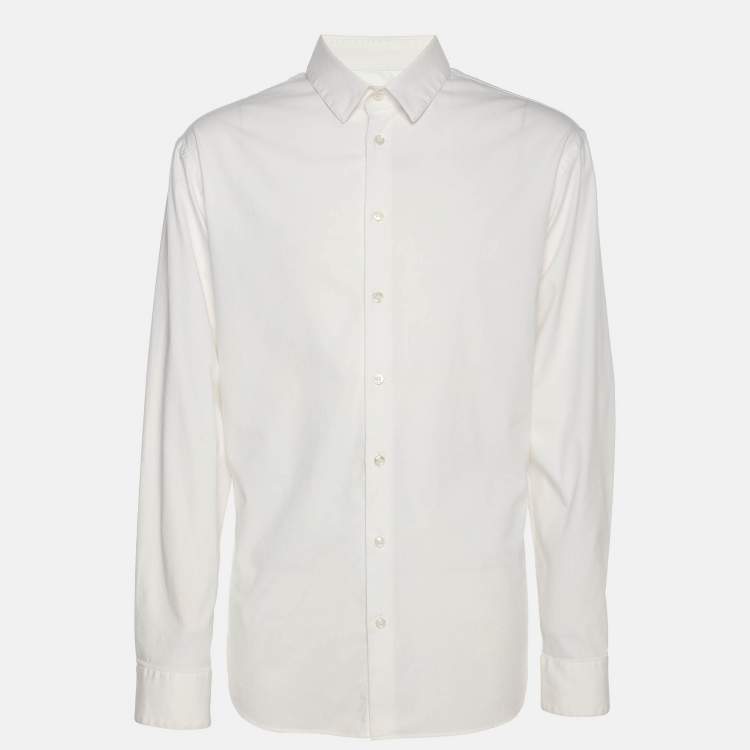 Pre Owned قميص جورجيو أرماني قطن مرن أبيض بأكمام طويلة مقاس كبير جداً