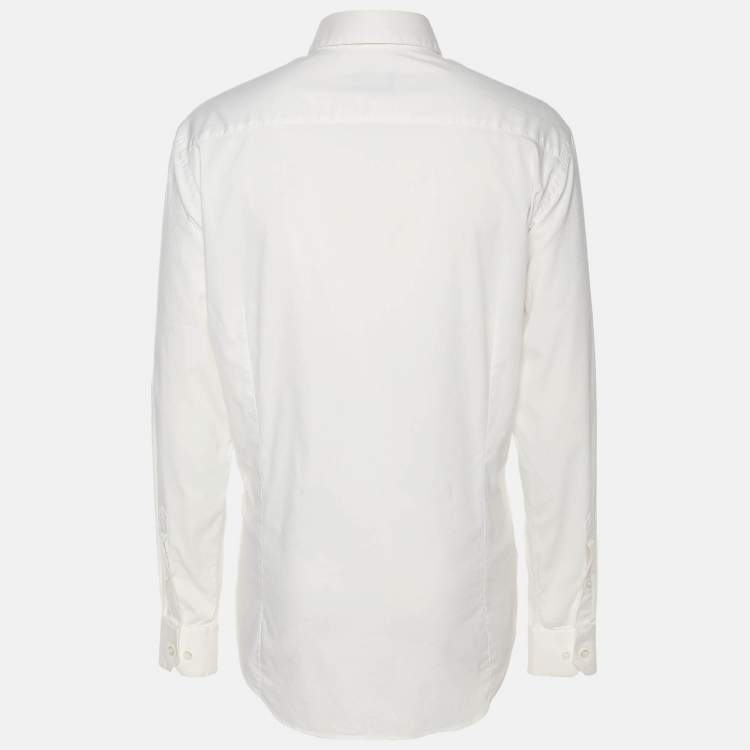 Pre Owned قميص جورجيو أرماني قطن مرن أبيض بأكمام طويلة مقاس كبير جداً