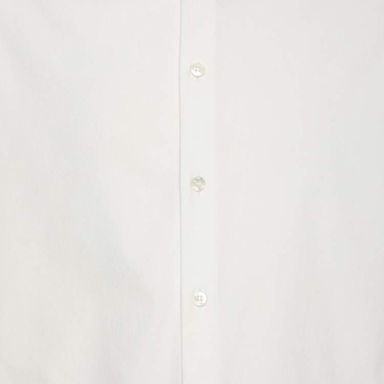 Pre Owned قميص جورجيو أرماني قطن مرن أبيض بأكمام طويلة مقاس كبير جداً