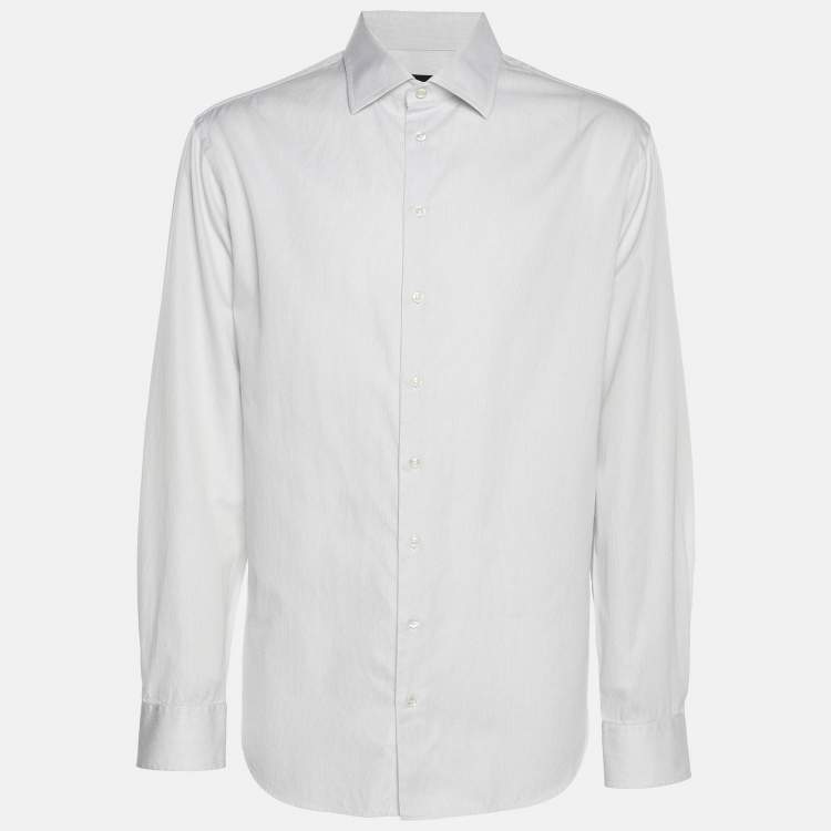 Pre Owned قميص جورجيو أرماني قطن رمادي بأكمام طويلة مقاس كبير جدًا