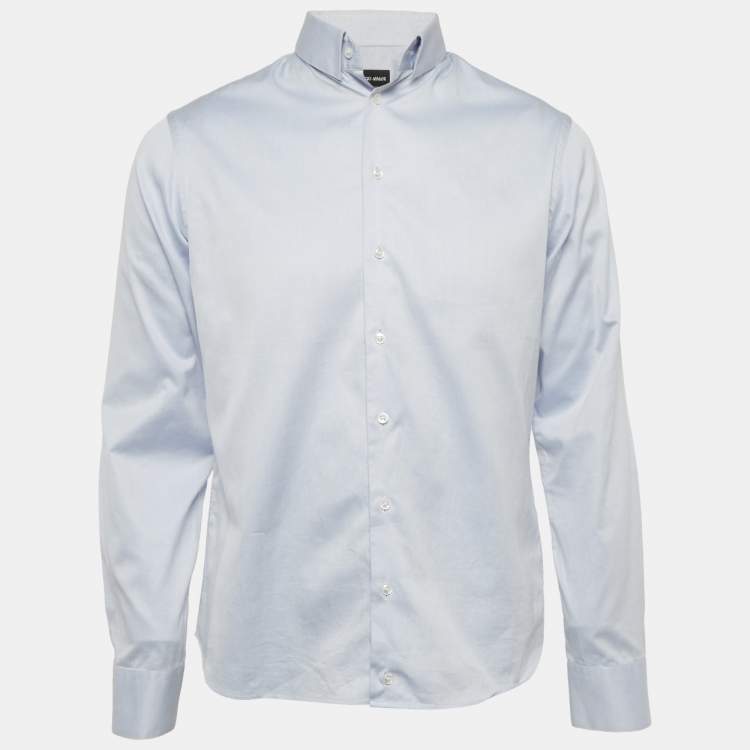Pre Owned Giorgio Armani Blue Cotton Long Sleeve Shirt M
