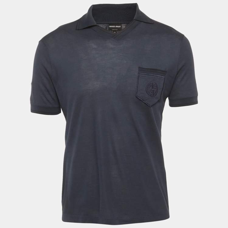 Pre Owned Giorgio Armani Navy Blue Pique Polo T-Shirt M