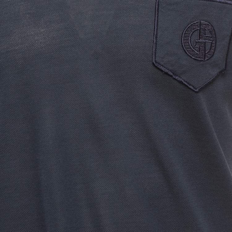 Pre Owned Giorgio Armani Navy Blue Pique Polo T-Shirt M