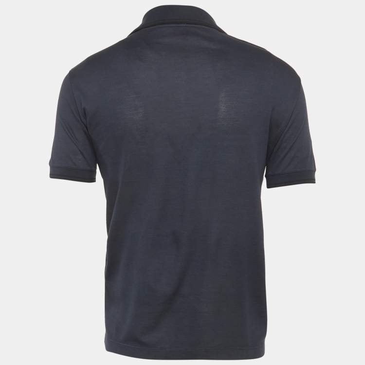 Pre Owned Giorgio Armani Navy Blue Pique Polo T-Shirt M