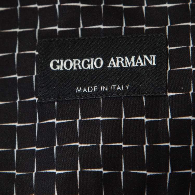 Pre Owned Giorgio Armani Black Misplaced Square Printed Cotton Button Front Shirt L