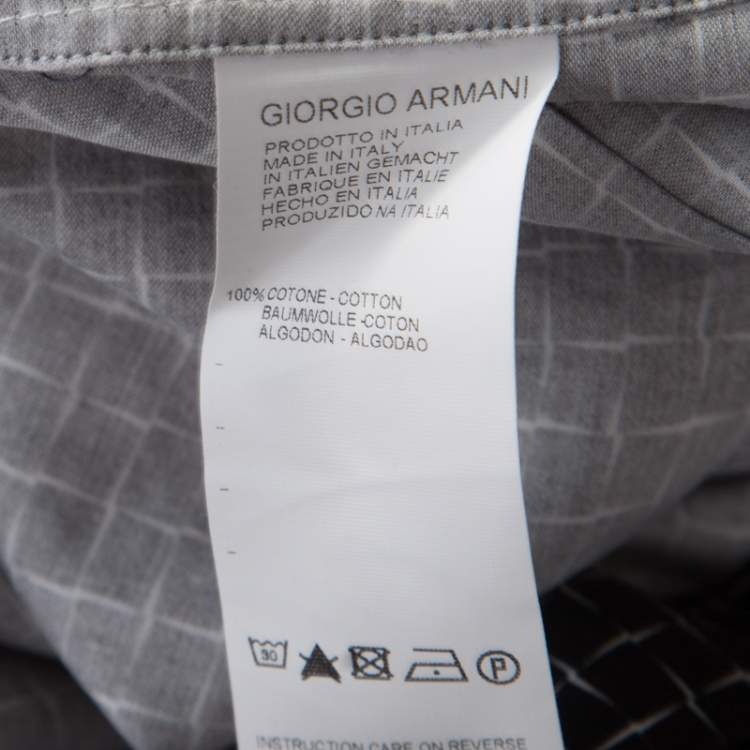 Pre Owned Giorgio Armani Black Misplaced Square Printed Cotton Button Front Shirt L