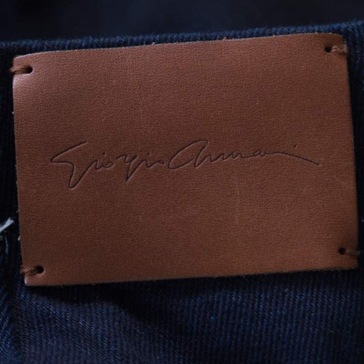 Pre Owned Giorgio Armani Indigo Dark Wash Signature Leather Patch Detail Jeans S