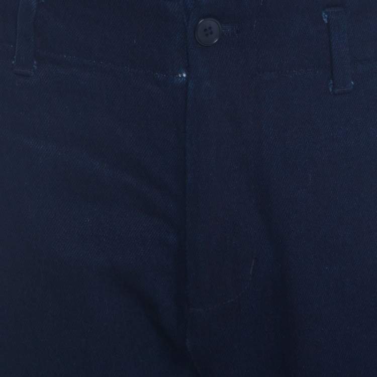 Pre Owned Giorgio Armani Indigo Dark Wash Signature Leather Patch Detail Jeans S