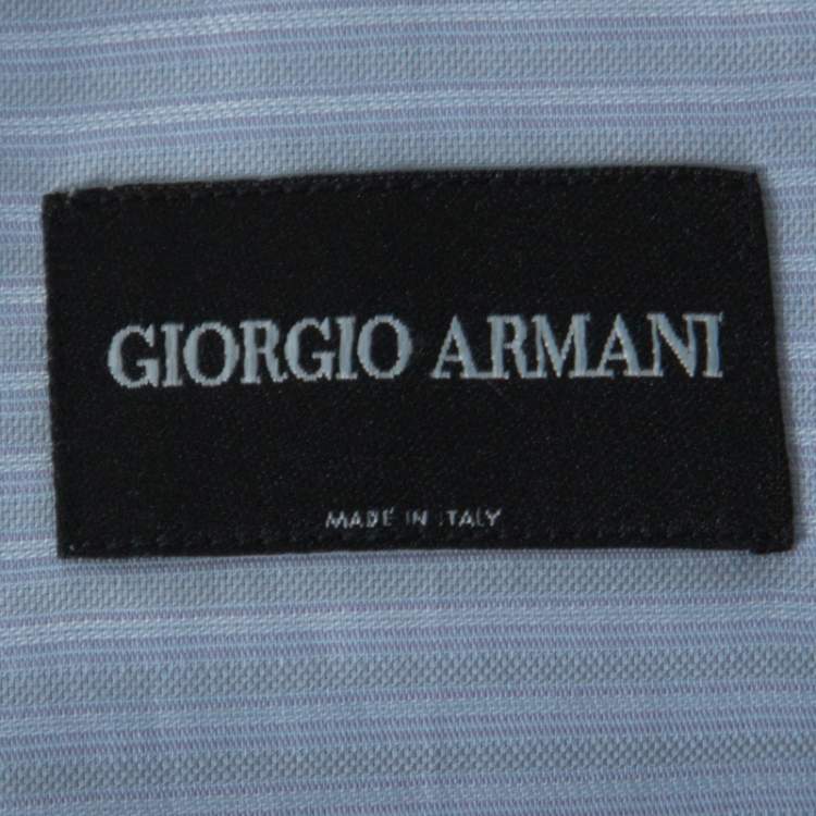 Pre Owned Giorgio Armani Pale Blue Striped Cotton Button Front Shirt XXL 