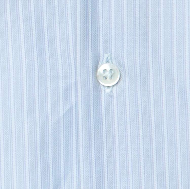 Pre Owned Giorgio Armani Pale Blue Striped Cotton Button Front Shirt XXL 