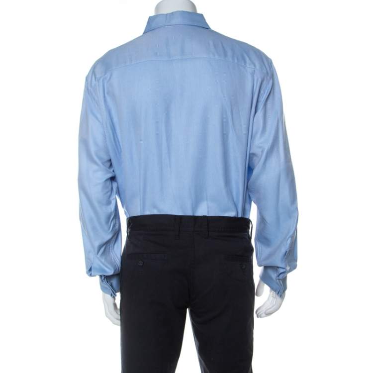 Pre Owned Giorgio Armani Classico Light Blue Cotton Woven Long Sleeve Shirt 3XL