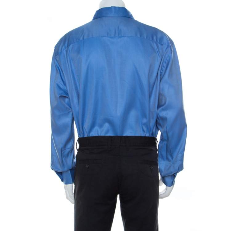Pre Owned Giorgio Armani Classico Blue Diagonal Pin Stripe Cotton Full Sleeve Shirt 3XL