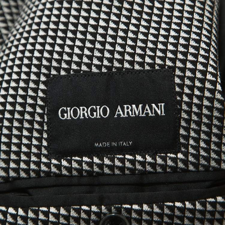 Pre Owned Giorgio Armani Monochrome Geometric Pattern Jersey Blazer L