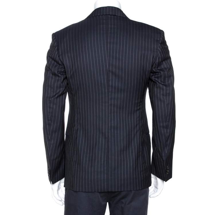 Pre Owned Giorgio Armani Dark Blue Pinstripe Wool Three Buttoned Blazer L