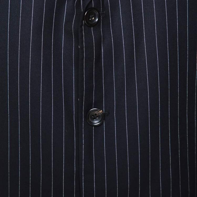 Pre Owned Giorgio Armani Dark Blue Pinstripe Wool Three Buttoned Blazer L