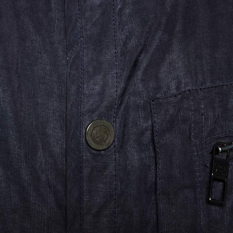 Pre Owned Giorgio Armani Slate Grey Linen Cotton Zip Front Overcoat S