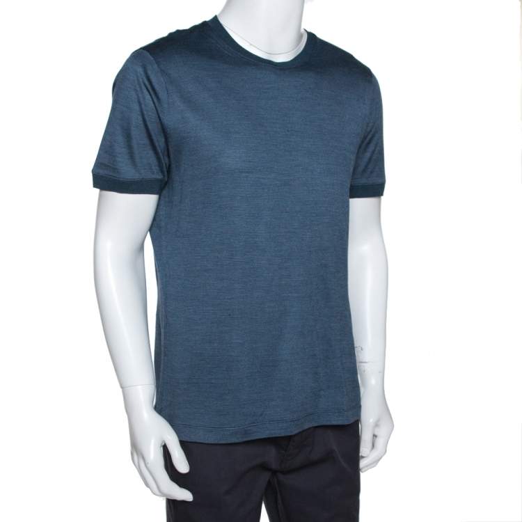 Pre Owned Giorgio Armani Steel Blue Silk Crew Neck T-Shirt XL