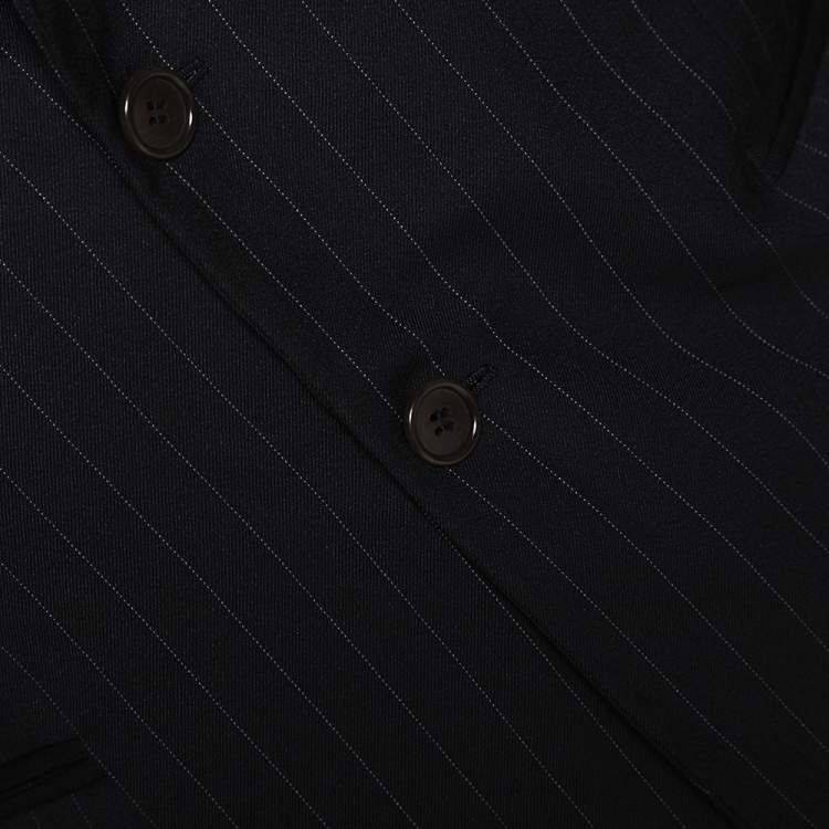 Pre Owned Giorgio Armani Black Pinstripe Wool Two Buttoned Blazer L