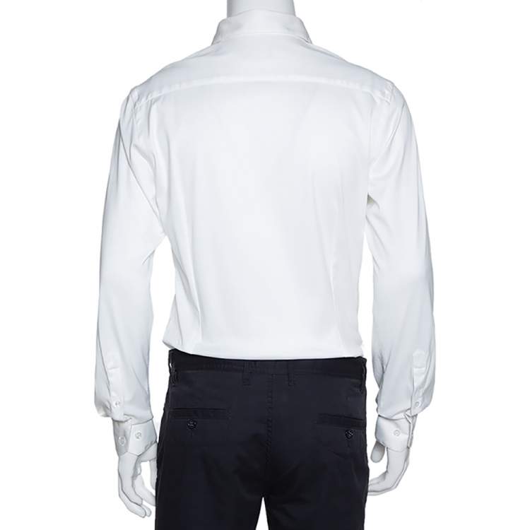 Pre Owned Giorgio Armani Off White Cotton Jersey Button Front Shirt M