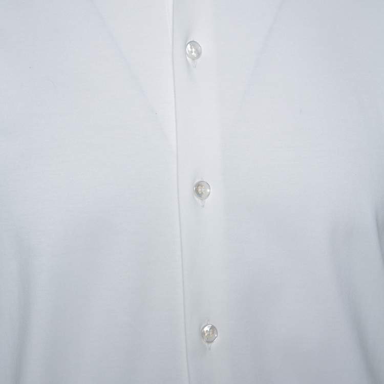 Pre Owned Giorgio Armani Off White Cotton Jersey Button Front Shirt M